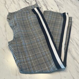 MOTHER Plaid Ankle Jeans in Blue and White